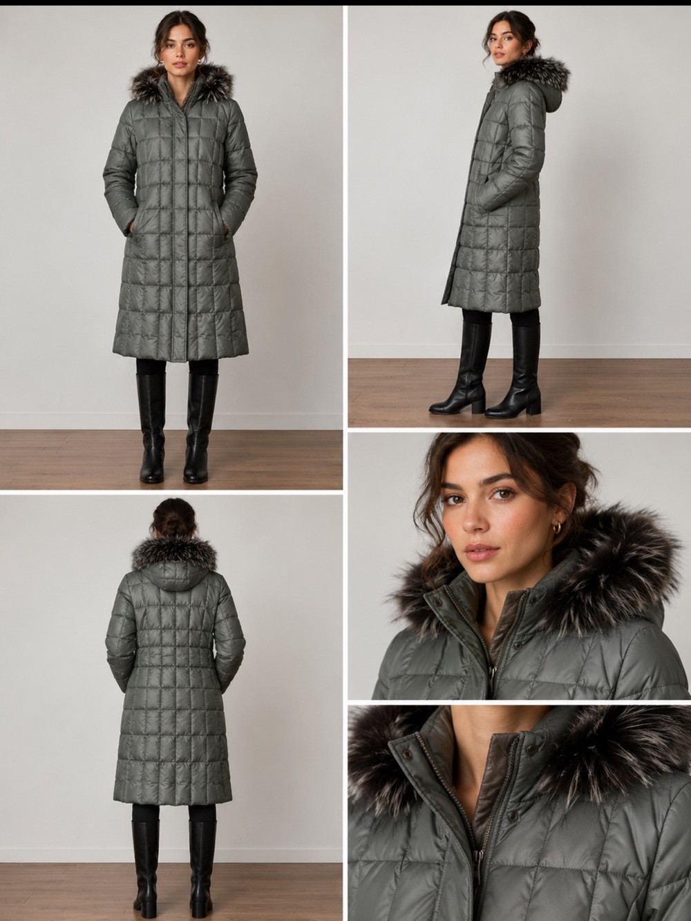 1 Madison Olive green down puffer jacket long warm winter outerwear